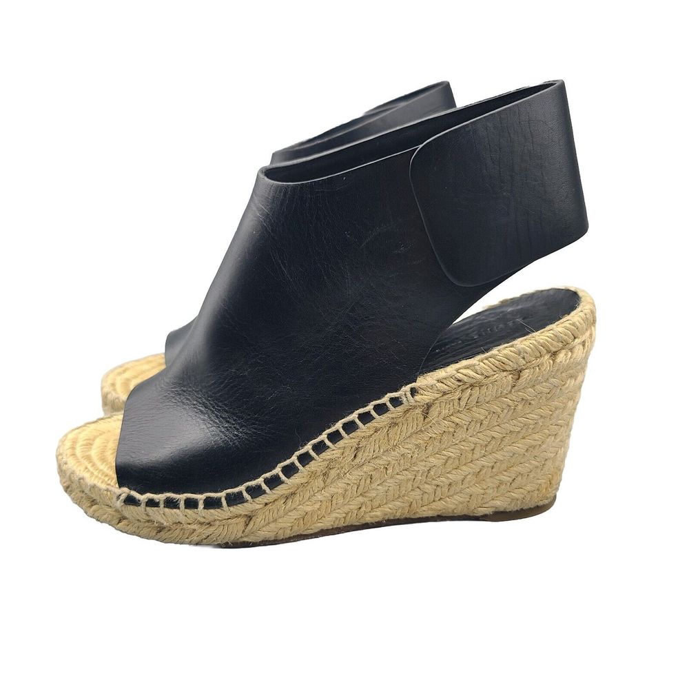 Celine Black Leather Espadrille Wedge Sandals - Picture 5 of 11